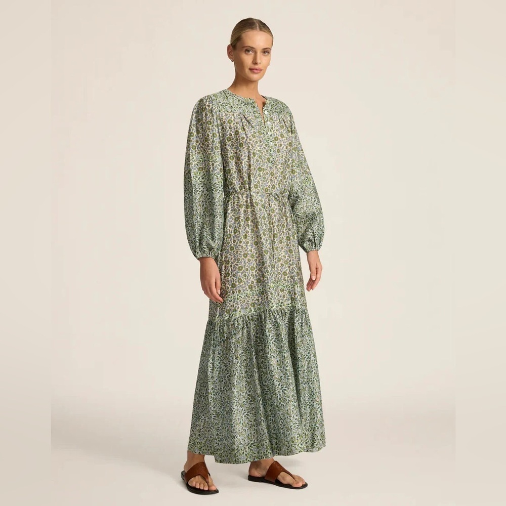 Hannah Artwear Viviana Bonita Floral Maxi Dress Cotton Silk Hand Print 0 Size 4